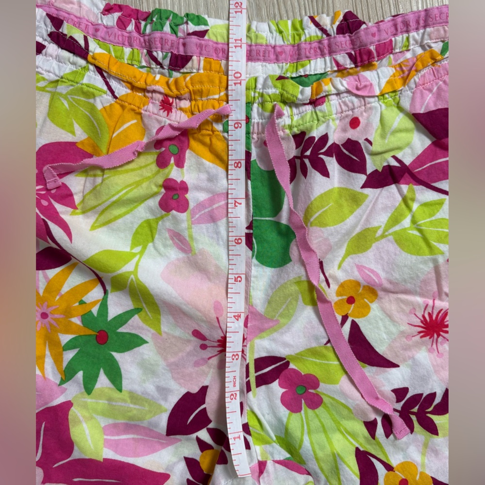Victoria Secret Tropical Floral Print Large Pajama Ruffle Hem Pants 100% Cotton - Picture 9 of 10
